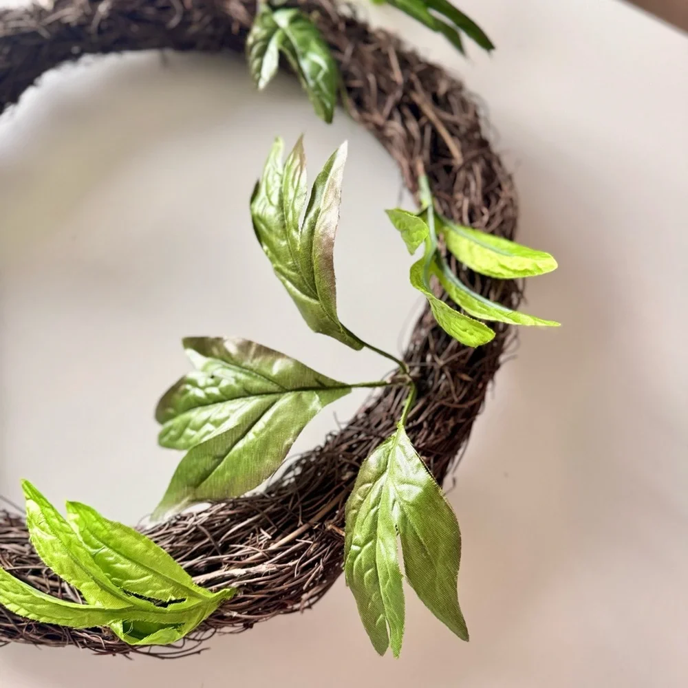 14” Round Brown Vine & Twigs Faux Floral Wreath for Spring Summer Fall Winter